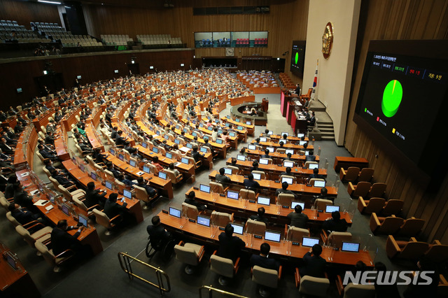 [서울=뉴시스]김진아 기자 = 22일 오후 서울 여의도 국회에서 열린 제382회 국회(정기회) 제8차 본회의에서 4차 추가경정예산안이 통과되고 있다.  (공동취재사진) 2020.09.22. photo@newsis.com