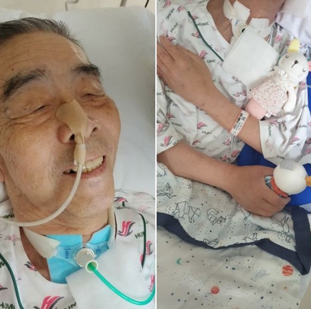 소설가 이외수의 아들이 1일 이씨의 SNS에 올린 투병 중인 이씨의 사진. (사진=이외수 SNS 캡쳐)