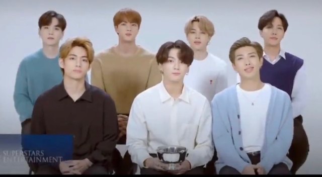 [서울=뉴시스] 방탄소년단 '밴플리트상' 수상 소감 장면. 2020.10.12. (사진 = 유튜브 캡처) photo@newsis.com&nbsp; 