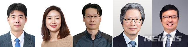 [대전=뉴시스] 왼쪽부터 KAIST 주영석 교수, 케임브리지 대학 이주현 박사, 국립보건연구원 최병선 과장, IBS 고규영 혈관연구단장, 서울대학교병원 김영태 교수.