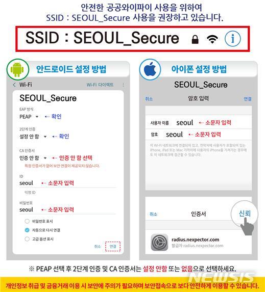 [서울=뉴시스] 서울시 공공와이파이 보안접속 이용방법. (사진=서울시 제공) 2020.10.26.photo@newsis.com 