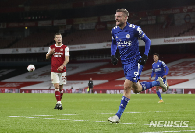 [런던=AP/뉴시스] 제이미 바디가 결승골을 터트렸다. 2020.10.25.