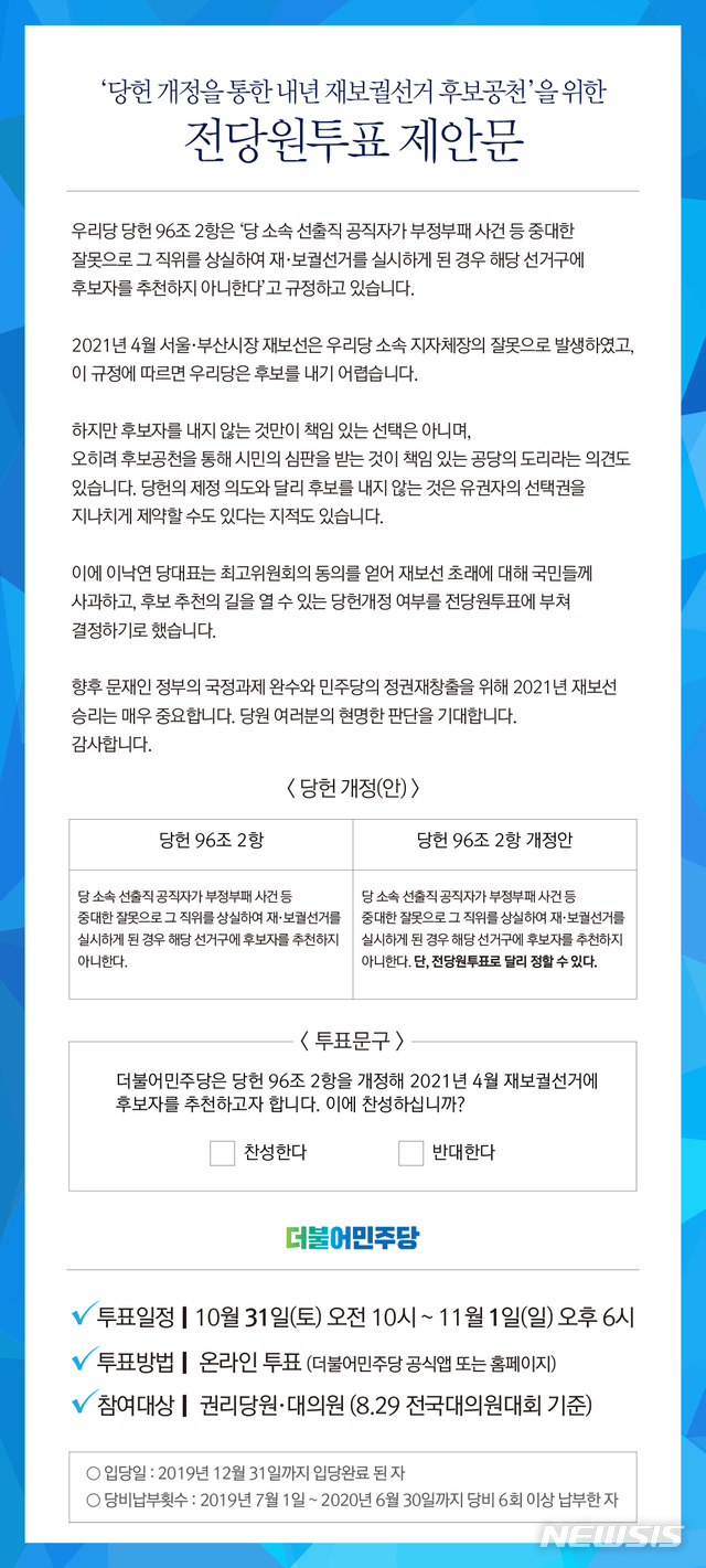 [서울=뉴시스]더불어민주당 전당원 투표 제안문