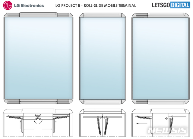 [서울=뉴시스] LG전자는 '롤-슬라이드(Roll-slide) 모바일 단말기'라는 이름으로 지난해 8월 미국 특허청(USPTO)에 특허를 출원했는데, 올해 9월 24일 특허가 등록됐으며 세계지적재산권기구(WIPO) 데이터베이스에도 등록됐다. (이미지 출처=렛츠고디지털) 