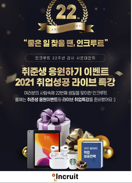 인크루트, 창립 22주년 기념 고객 감사 이벤트...에어팟·아이패드 쏜다