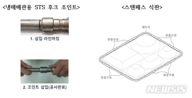 [서울=뉴시스]한국철강협회 스테인리스스텔클럽에서 공모를 통해 발굴한 스테인리스강 적용 신제품 개발 아이디어의 제품화를 추진하고 있다고 19일 밝혔다. 시제품 개발이 추진되는 기획안은 (주)에버테크코퍼레이션의 냉매배관용 STS 후크 조인트와 양정중학교 교사 이정훈씨의 숨쉬는 스텐패스 식판이다. 2020.11.19. (사진=한국철강협회 제공)