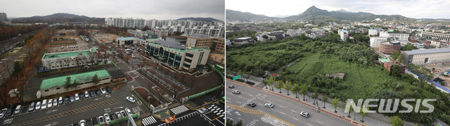 [서울=뉴시스] 조수정 박미소 기자 = 서울시가 대한항공 소유의 종로구 송현동 부지를 매입하기 위해 LH와의 교환부지로 서울 마포구 상암동 서부운전면허시험장 땅을 검토하고 있는 것으로 알려졌다. 사진은 19일 서부운전면허시험장(왼쪽)과 9월 3일 촬영한 서울 종로구 송현동 부지. 2020.11.19.&nbsp;&nbsp; photo@newsis.com