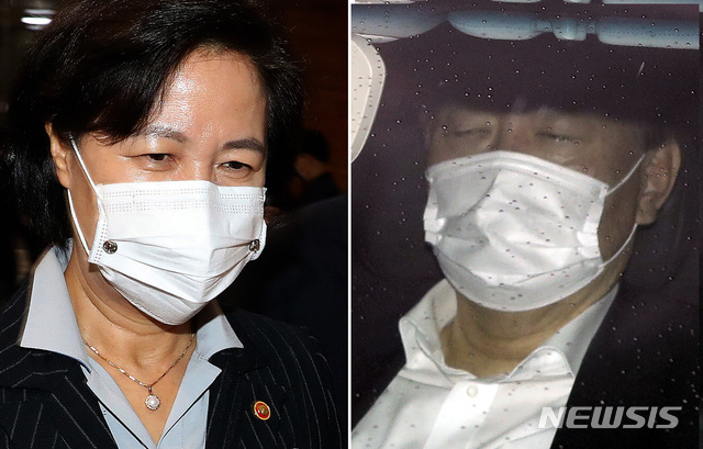 [서울=뉴시스] 전진환·최진석 기자 = 추미애(왼쪽) 법무부 장관이 지난 19일 본회의에 참석하기 위해 서울 여의도 국회로 들어오고 윤석열 검찰총장이 같은 날 서울 서초구 대검찰청으로 출근하고 있다. 2020.11.19.&nbsp;&nbsp; photo@newsis.com