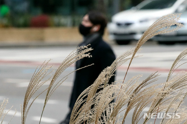 [서울=뉴시스]김병문 기자 = 초겨울 날씨를 보이는 지난 20일 오전 서울 종로구 일대에서 두꺼운 옷을 입은 시민이 출근길을 서두르고 있다. 2020.11.20. dadazon@newsis.com