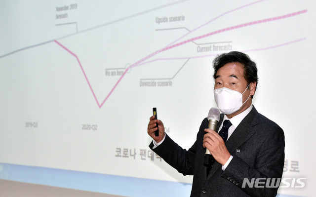 [대구=뉴시스] 이무열 기자 = 이낙연 더불어민주당 대표가 20일 오후 대구 북구 경북대학교에서 열린 인문학술원 제8차 인문포럼에서 ‘21세기 대한민국, 청년에게 길을 묻다’라는 주제로 강연하고 있다. 2020.11.20. lmy@newsis.com 