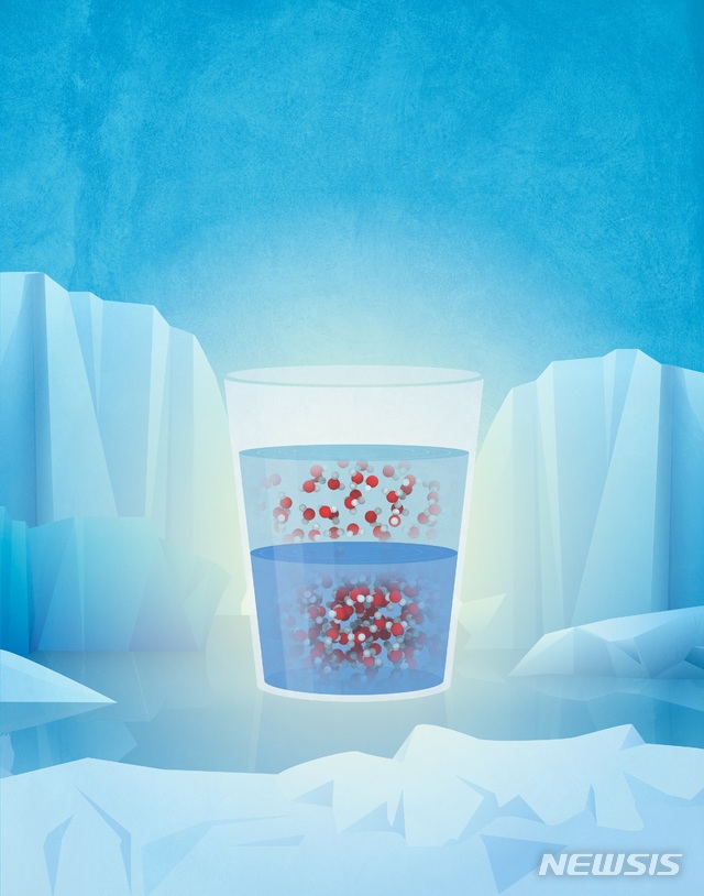 [포항=뉴시스] 강진구 기자 = 포스텍(총장 김무환)은 화학과 김경환 교수팀과 스웨덴 스톡홀름대 앤더스 닐슨 교수 공동연구팀이 영하 70도의 얼지 않은 무거운 물을 만들어 100 펨토초 이하의 X선을 이용해 이 물이 가벼운 물로 바뀌는 과정을 관측하는 데 성공했다고 22일 밝혔다.사진은 관련 홍보용 그림.(사진=포스텍 제공) 2020.11.22. photo@newsis.com
