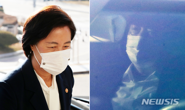 [서울=뉴시스] 박주성, 조수정 기자 = 법무부가 이번 주 윤석열 검찰총장을 상대로 대면조사에 다시 나설 것으로 알려져 긴장이 고조되고 있는 가운데 23일 오전 경기도 정부과천청사 법무부로 추미애(왼쪽) 법무부 장관과 서울 서초동 대검찰청으로 윤석열 검찰총장이 출근을 하고 있다. 2020.11.23.&nbsp; park7691@newsis.com 