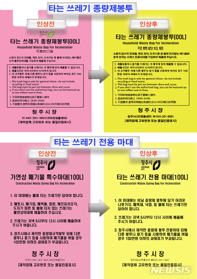 [청주=뉴시스] 임선우 기자 = 충북 청주시 쓰레기종량제 봉투 변경도안. (사진=청주시 제공) photo@newsis.com