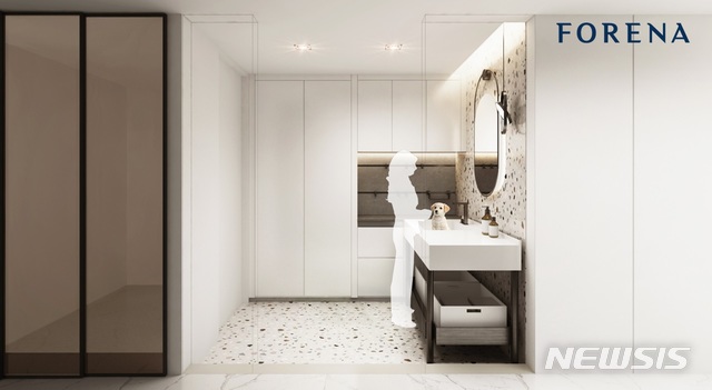 [서울=뉴시스]포레나 펫 프렌즈 인테리어 및 펫 프렌즈 세면대. (사진 = 한화건설 제공)