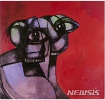 [서울=뉴시스] GEORGE CONDO, Red and Green and Purple Portrait2019, Acrylic, oil and pigment stick on linen203.2 x 213.4