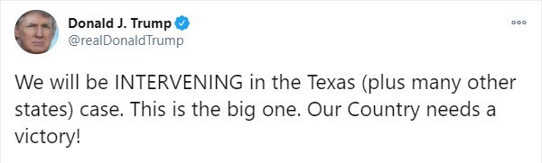 트럼프 "텍사스 대선불복 소송에 동참…17개 州도 합류"