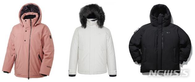 [서울=뉴시스] 왼쪽부터 고어텍스 인피니엄 '코오롱스포츠 안타티카 숏', '네파 아르테 숏 다운자켓', 'K2 ALP 코볼드'.