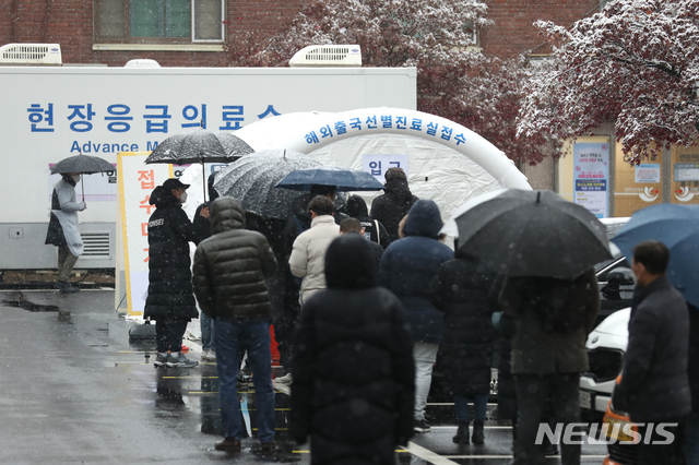 [서울=뉴시스] 이윤청 기자 = 지난 13일 서울 중구 국립중앙의료원의 해외출국선별진료실 접수처에서 시민들과 외국인들이 대기하고 있다. 2020.12.13. radiohead@newsis.com