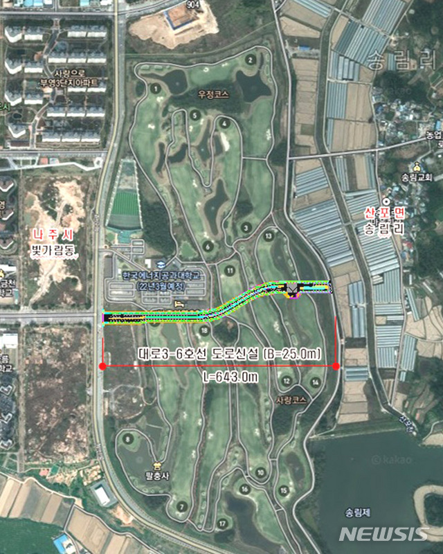 [나주=뉴시스]=한전공대 진입로 위치도.&nbsp; 이 진입로는 총연장 643m, 폭 25~28.5m, 왕복 4차선 규모로 조성된다. (이미지=나주시 제공) 2020.12.14. photo@newsis.com