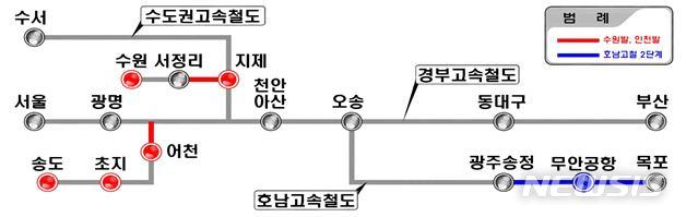 [서울=뉴시스]호남고속철도, 인천발/수원발 전체 노선 모식도. (사진 = 국토부 제공)