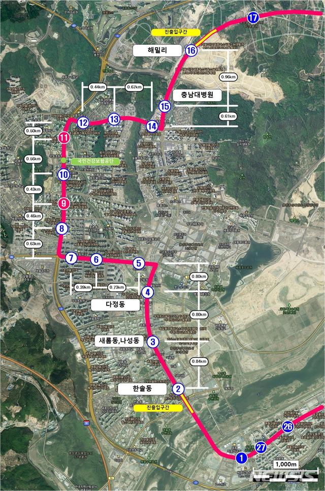 [세종=뉴시스]보조BRT, 우회구간 내 정류장 신설 위치. 2020.12.24.(사진=세종시청 제공)  