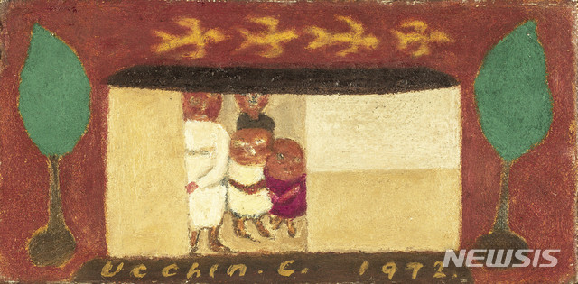 [서울=뉴시스] 장욱진, 가족도, 1972, 캔버스에 유채, 7.5×14.8cm, 사진=현대화랑 제공. 2021.1.07. photo@newsis.com