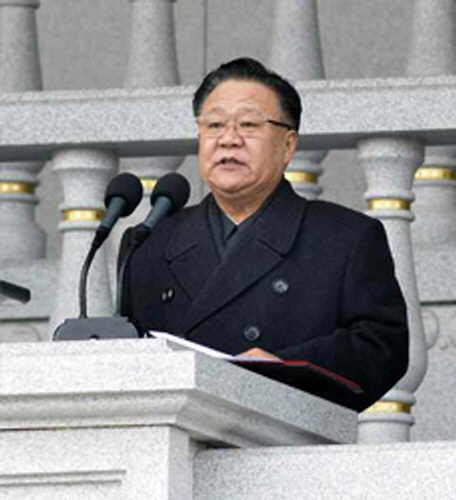 [서울=뉴시스] 평양시군민련합대회서 연설하는 최룡해. 2021.01.17. (사진=노동신문 캡처)