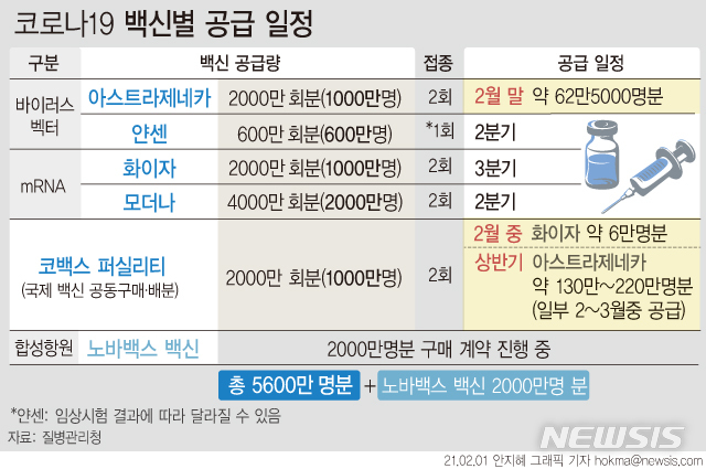 [서울=뉴시스] '코로나19' 환자를 치료하는 의료진들이 이르면 설 연휴 직후 가장 먼저 특례수입되는 화이자 백신을 맞는다. 이달 말 도입되는 아스트라제네카 백신 62만5000명분은 요양병원·시설 고령자와 종사자를 중심으로 우선 접종할 것으로 예상된다. (그래픽=안지혜 기자)  hokma@newsis.com