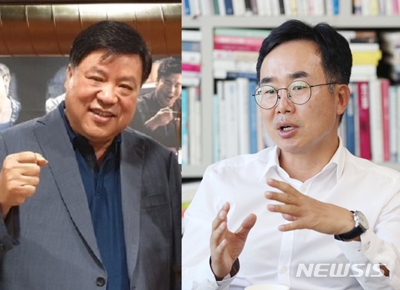  [서울=뉴시스] 서정진 셀트리온 명예회장(왼쪽)과 진양곤 에이치엘비 대표(오른쪽)