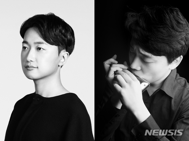 [서울=뉴시스]작곡가 김형준(왼쪽)과 하모니시스트 박종성(사진=뮤직앤아트컴퍼니 제공)2021.02.02. photo@newsis.com