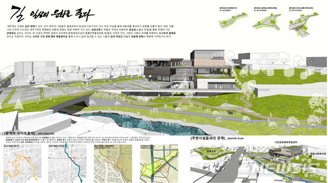 [제주=뉴시스] 서귀포 시민 문화·체육복합센터와 주변시설들과의 관계를 나타낸 설계도.(제주도 제공)