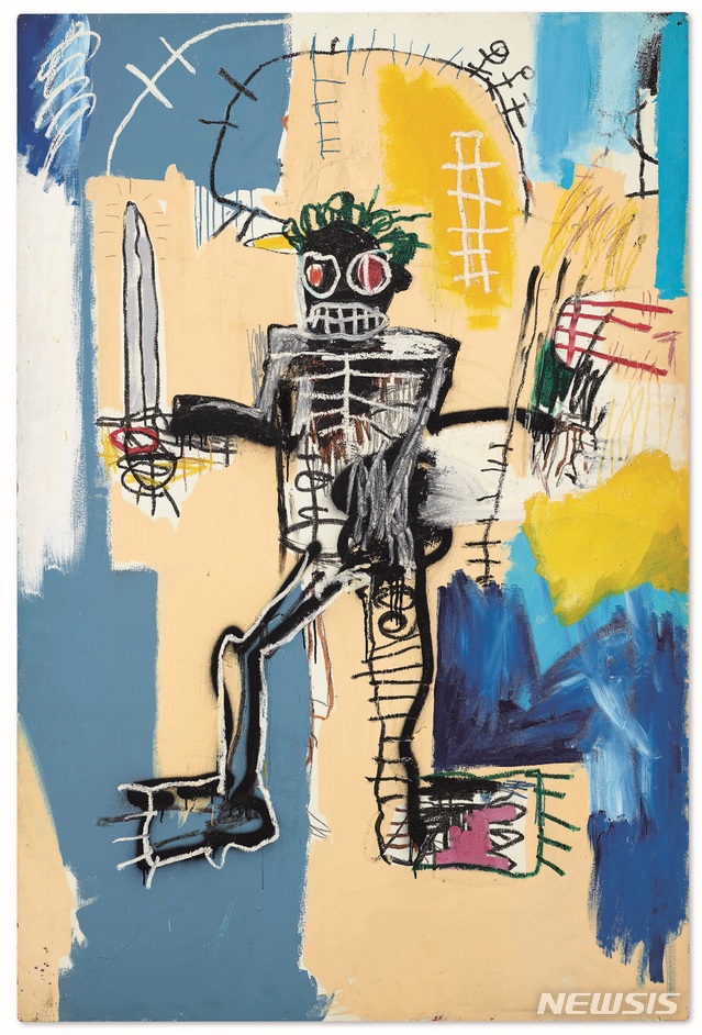 [서울=뉴시스] 한화 약 472억에 팔린 장 미쉘 바스키아, Warrior(전사), Acrylic, oilstick and spray paint on wood panel, 183x122cm, 1982. 사진=크리스티 코리아 제공.2021.2.15. photo@newsis.com 