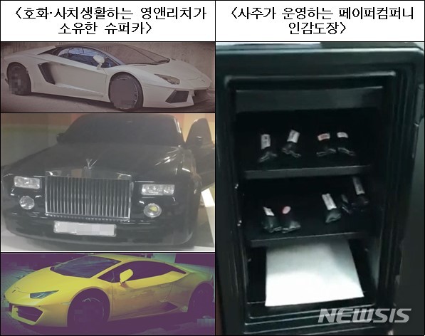 [세종=뉴시스] 국세청에 적발된 탈세 혐의자의 슈퍼카(좌)와 페이퍼 컴퍼니 인감 도장. (사진=국세청 제공)