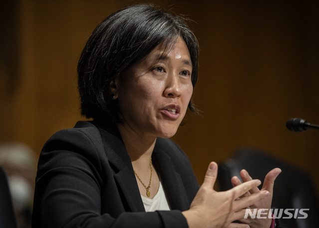 [워싱턴=AP/뉴시스]캐서린 타이 미 무역대표부(USTR) 대표가 취임 전인 지난 2월25일 청문회에서 발언 중이다. 2021.05.06.