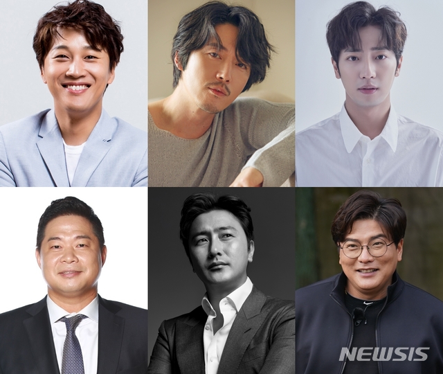 [서울=뉴시스] MBN 예능 프로그램 '전국방방쿡쿡'에 출연하는 배우 차태현 (왼쪽부터 시계방향으로), 장혁, 이상엽, 전 야구선수 김태균, 전 축구선수 안정환, 전 농구선수 현주엽. (사진= 블러썸 엔터테인먼트, 싸이더스HQ, 웅빈이엔에스, 블리스엔터테인먼트, 리혜원라이프스타일, MBN 제공) 2021.03.10. photo@newsis. com    