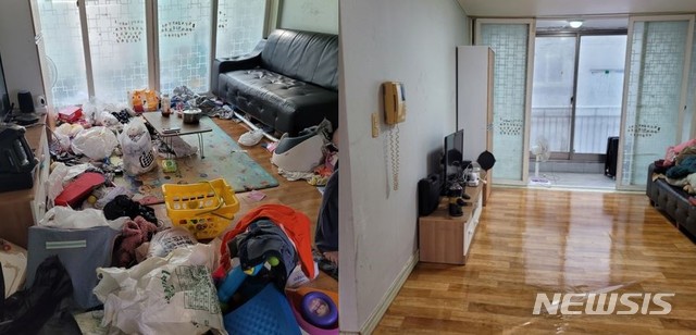 [서울=뉴시스] 거실 청소 전과 후 모습. (사진=뉴시스 DB. 사진은 기사와 직접 관련이 없습니다.) photo@newsis.com