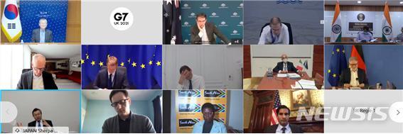 [서울=뉴시스] 올해 주요 7개국 협의체(G7) 정상회의(6.11~13 영국 콘월) 준비를 위한 제2차 주요 7개국 협의체 셰르파(Sherpa) 화상회의가 3월30일 열렸다. (사진/외교부 제공) photo@newsis.com