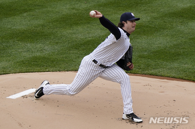 [뉴욕=AP/뉴시스] 뉴욕 양키스 게릿 콜.2021.04.01.