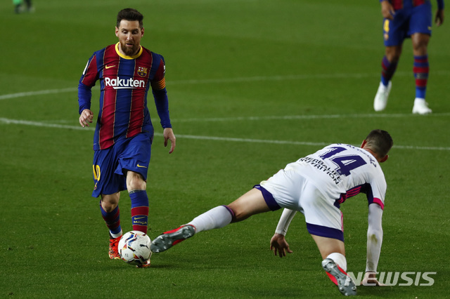 [바르셀로나=AP/뉴시스] 바르셀로나 리오넬 메시. 2021.04.05.