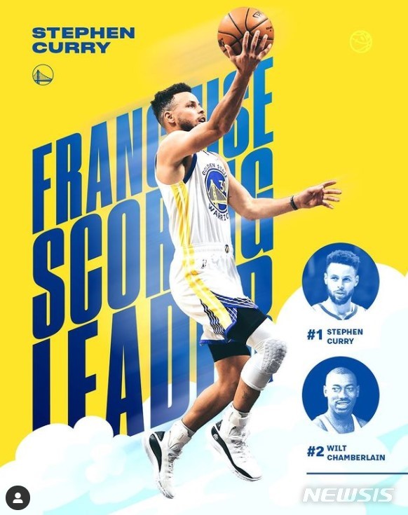 [서울=뉴시스]윌트 체임벌린 넘어선 스테판 커리 (사진 = 골든스테이트 SNS 캡처)