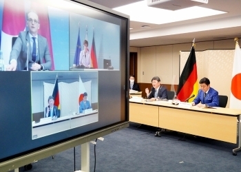 [서울=뉴시스]일본·독일 외교·국방장관 '2+2' 회의 모습. (출처: 일본 외무성 홈페이지) 2021.4.13. *재판매 및 DB 금지