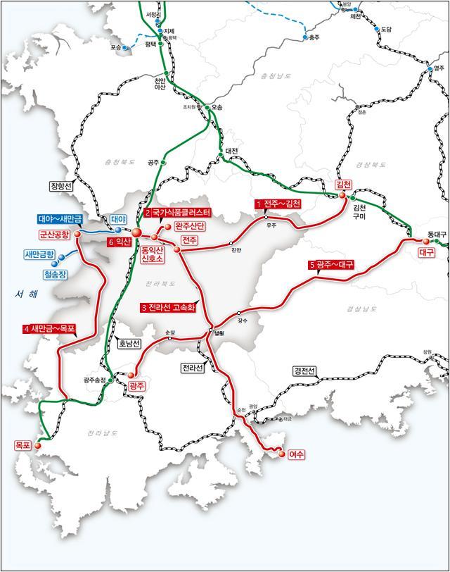 [전주=뉴시스] 제4차 국가철도망 구축계획 전북도 건의 사업 위치도. (전북도 제공) photo@newsis.com *재판매 및 DB 금지