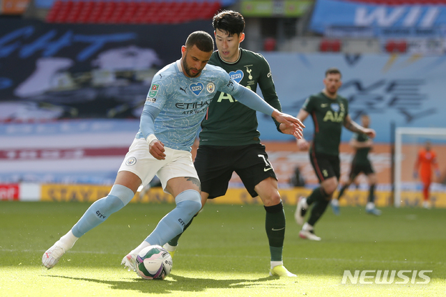 [런던=AP/뉴시스] 손흥민이 프로 경력 첫 우승 기회를 놓쳤다. 2021.04.25.