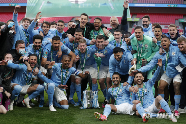 [런던=AP/뉴시스] 맨체스터 시티가 리그컵 4연패에 성공했다. 2021.04.25. 