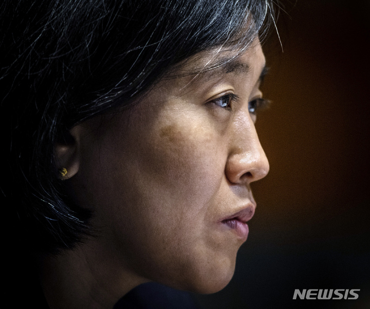 [워싱턴=AP/뉴시스]캐서린 타이 미 무역대표부(USTR) 대표가 지난 4월28일 미 상원에 출석한 모습. 2021.10.04.