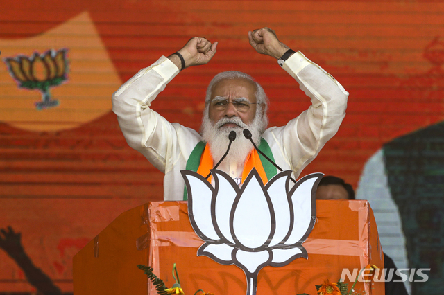 [콜카타=AP/뉴시스]나렌드라 모디 인도 총리. 2021.3.7. 