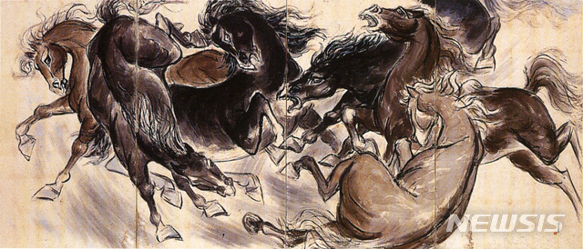 [서울=뉴시스] 국립현대미술관 이건희컬렉션. 김기창, 군마도, 1955, 205x408.2cm. 사진=국립현대미술관 제공. 2021.5.07 photo@newsis.com