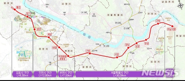 [김포=뉴시스] 정일형 기자=사진은 GTX-D원안 노선. 