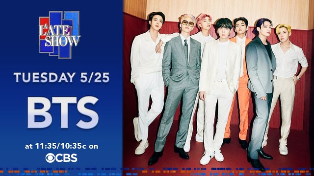 [서울=뉴시스] 방탄소년단, CBS ' 더 레이트 쇼 위드 스티븐 콜베어' 출연 공지. 2021.05.21. (사진 = CBS 트위터 캡처) photo@newsis.com