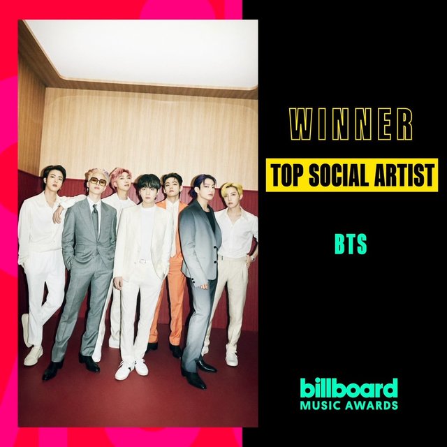 [서울=뉴시스] 방탄소년단_2021 빌보드 뮤직 어워즈 톱 소셜 아티스트_수상. 2021.05.22. (사진 = Billboard Music Awards SNS 캡처) photo@newsis.com